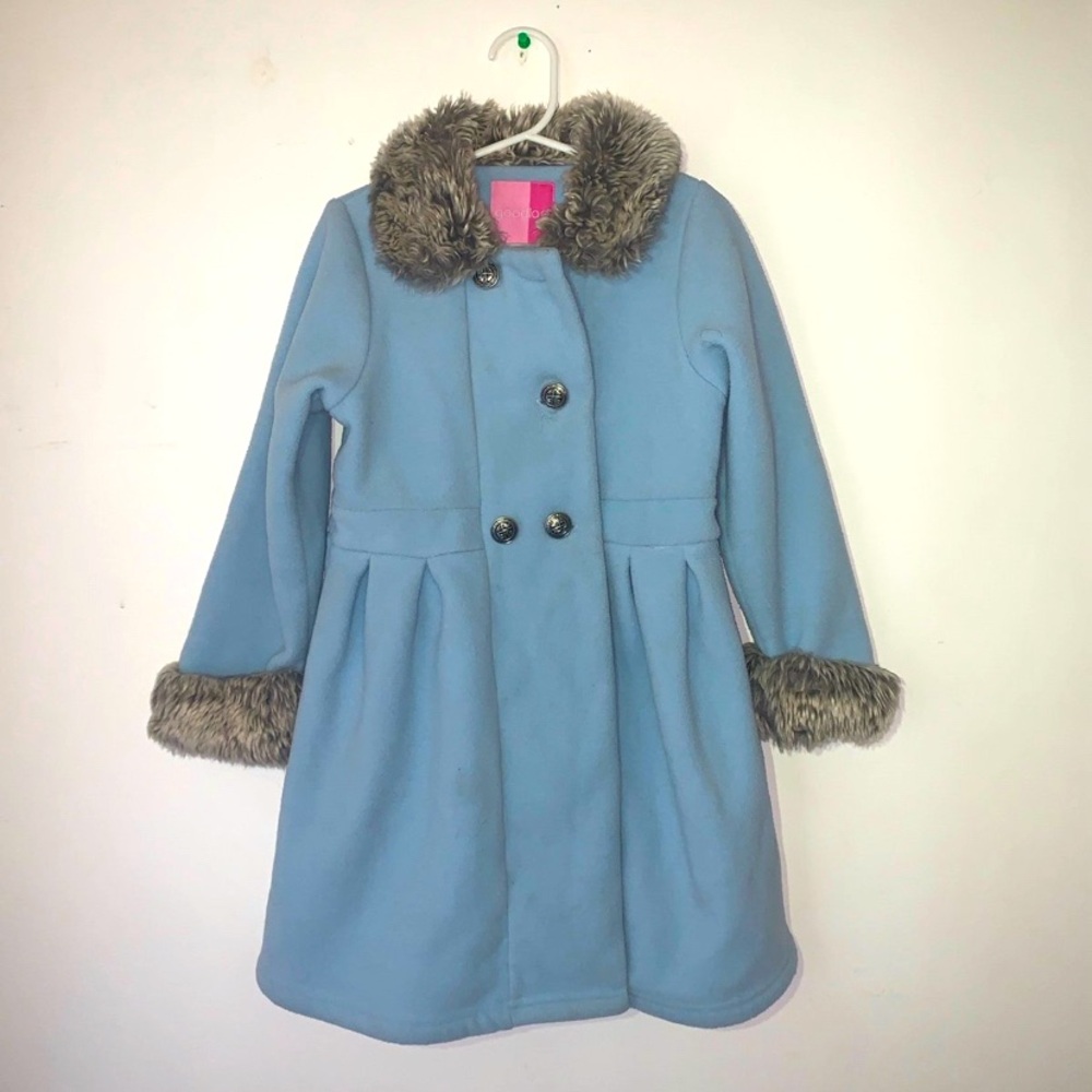 Goodlad Girls Powder Blue Coat w/ Fur Trim - Size S (approx. 4-5)